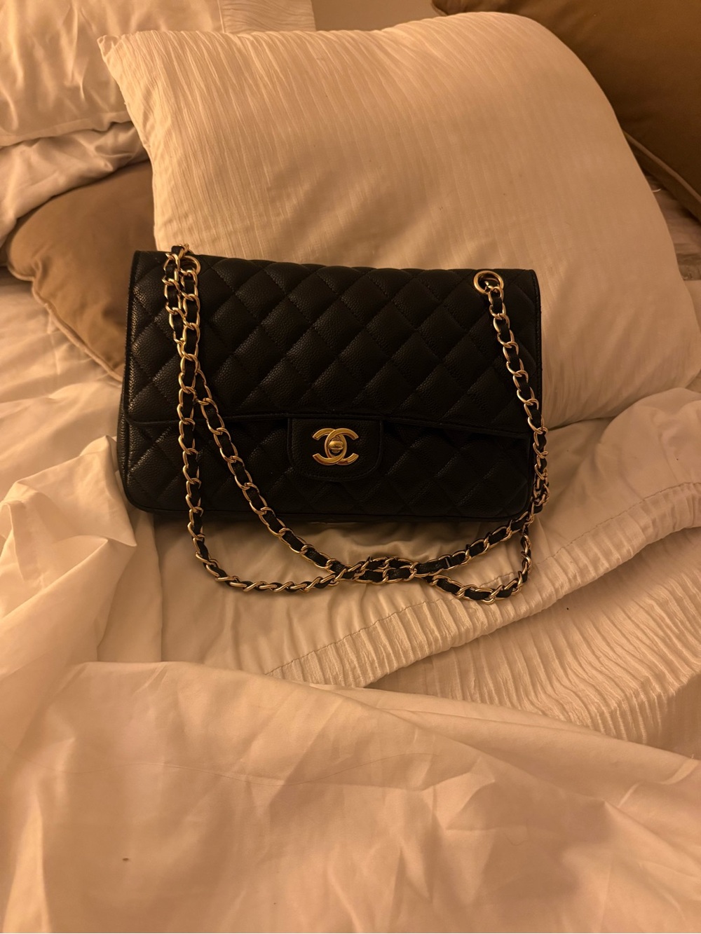 CHANEL Black Quilted Leather Shoulder Bag with Gold Hardware